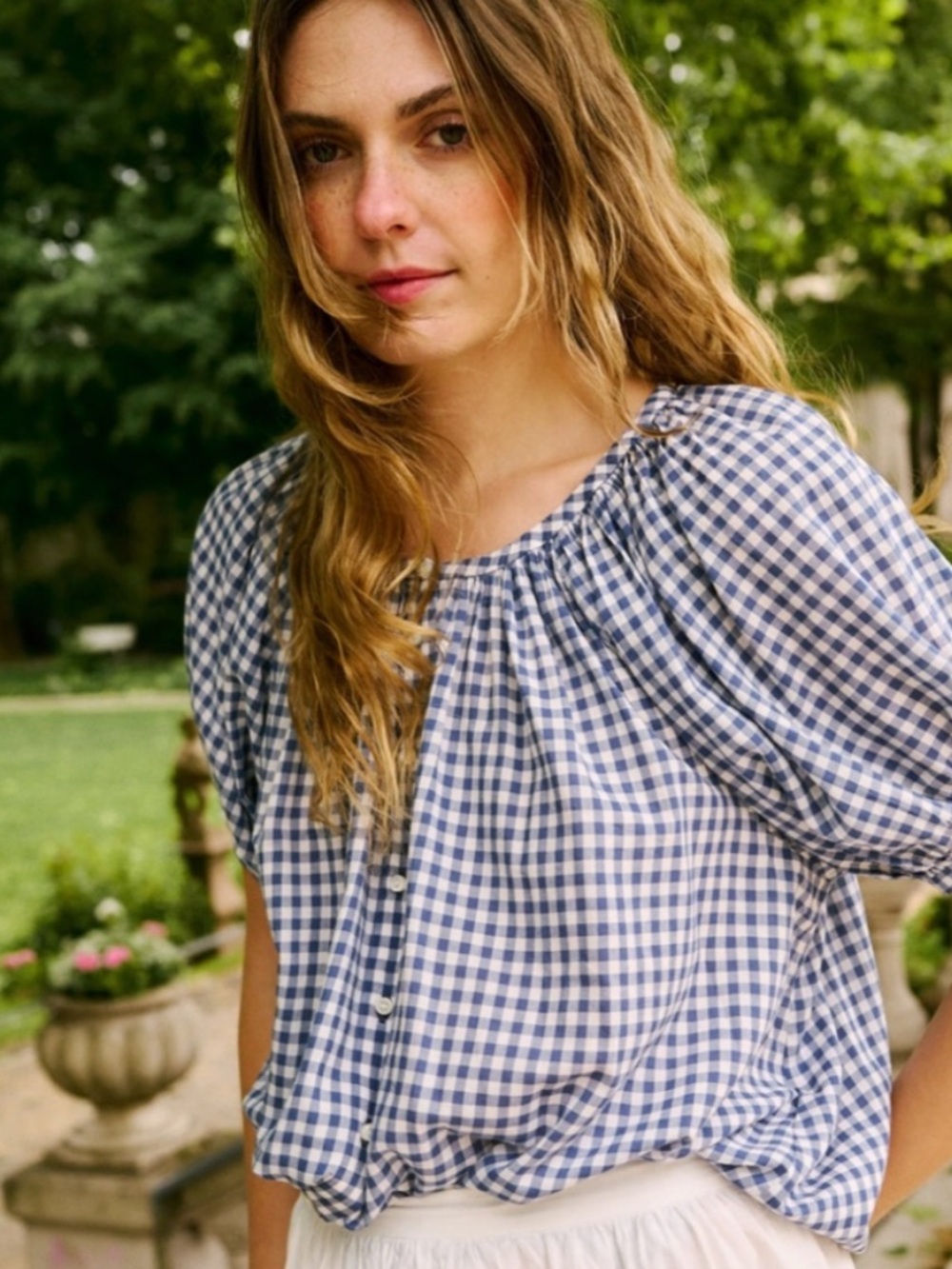 Doen June Top in Blue Gingham